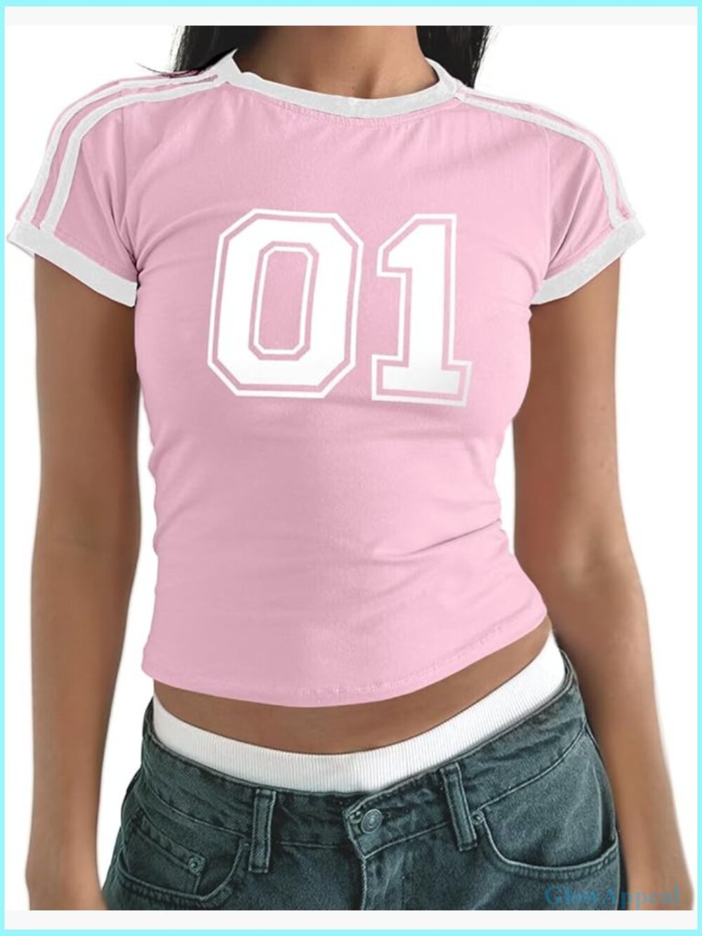 Y2k Baby Tee Crop Top Striped Sleeve Cotton Blend Vintage Number Shirt